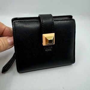 Fendi Compact Black Wallet with Gold Clasp